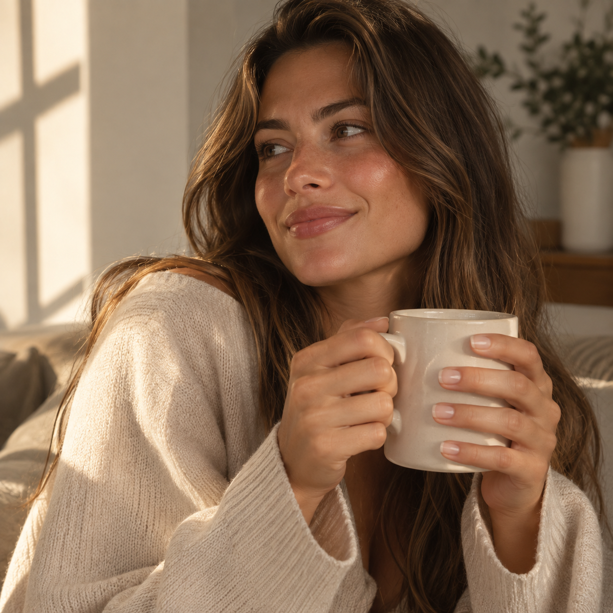 Customer relaxing at home with a mug