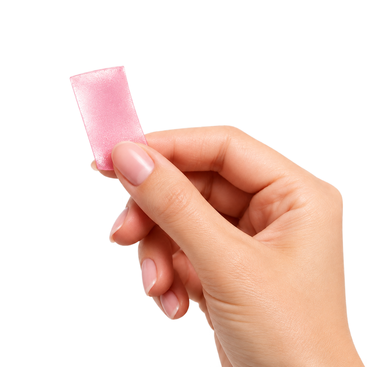 Hand holding a pink LYCKD oral strip